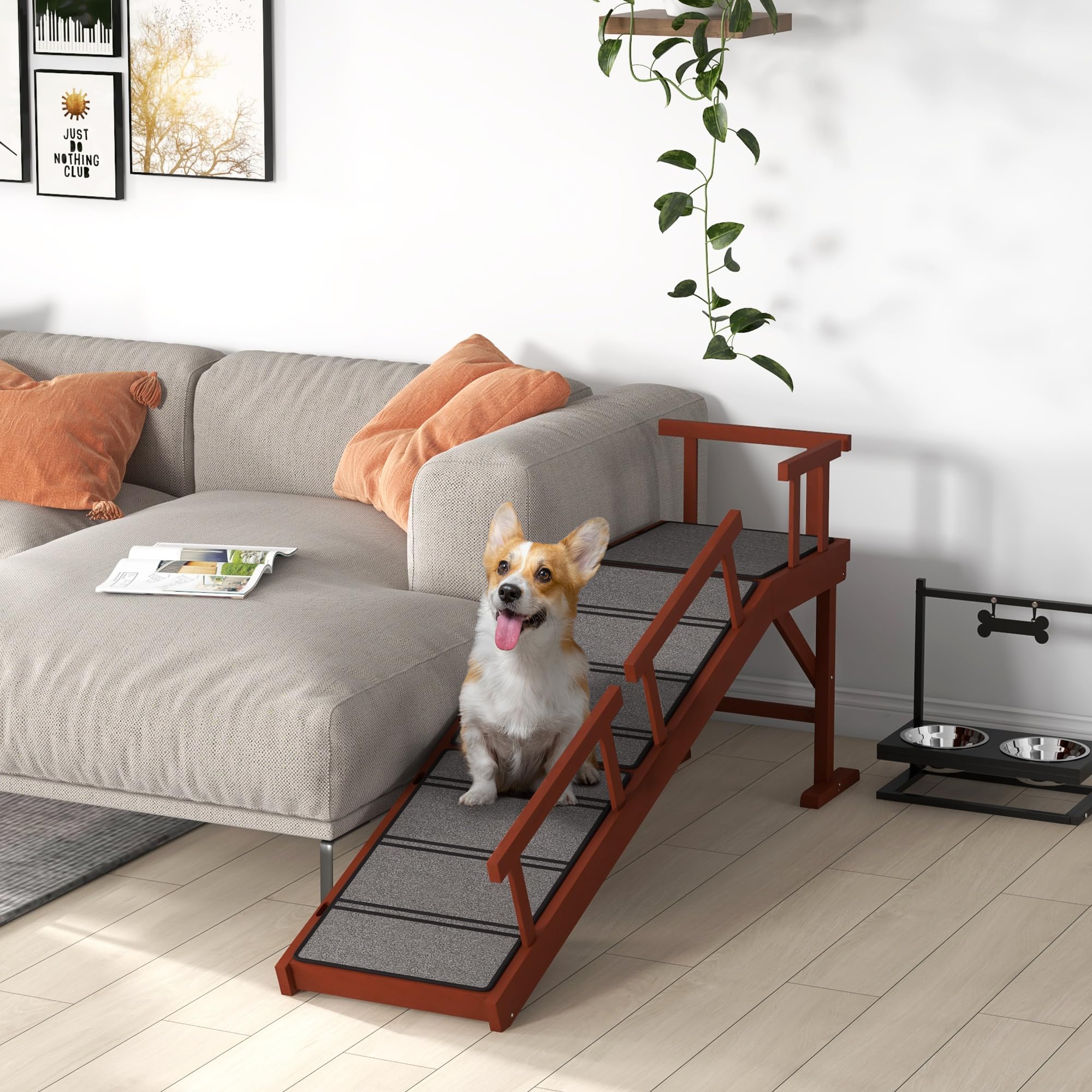 Senior Pet Ramp PawHut Adjustable Dog Ramp - 4-Level Height Wooden Pet ...