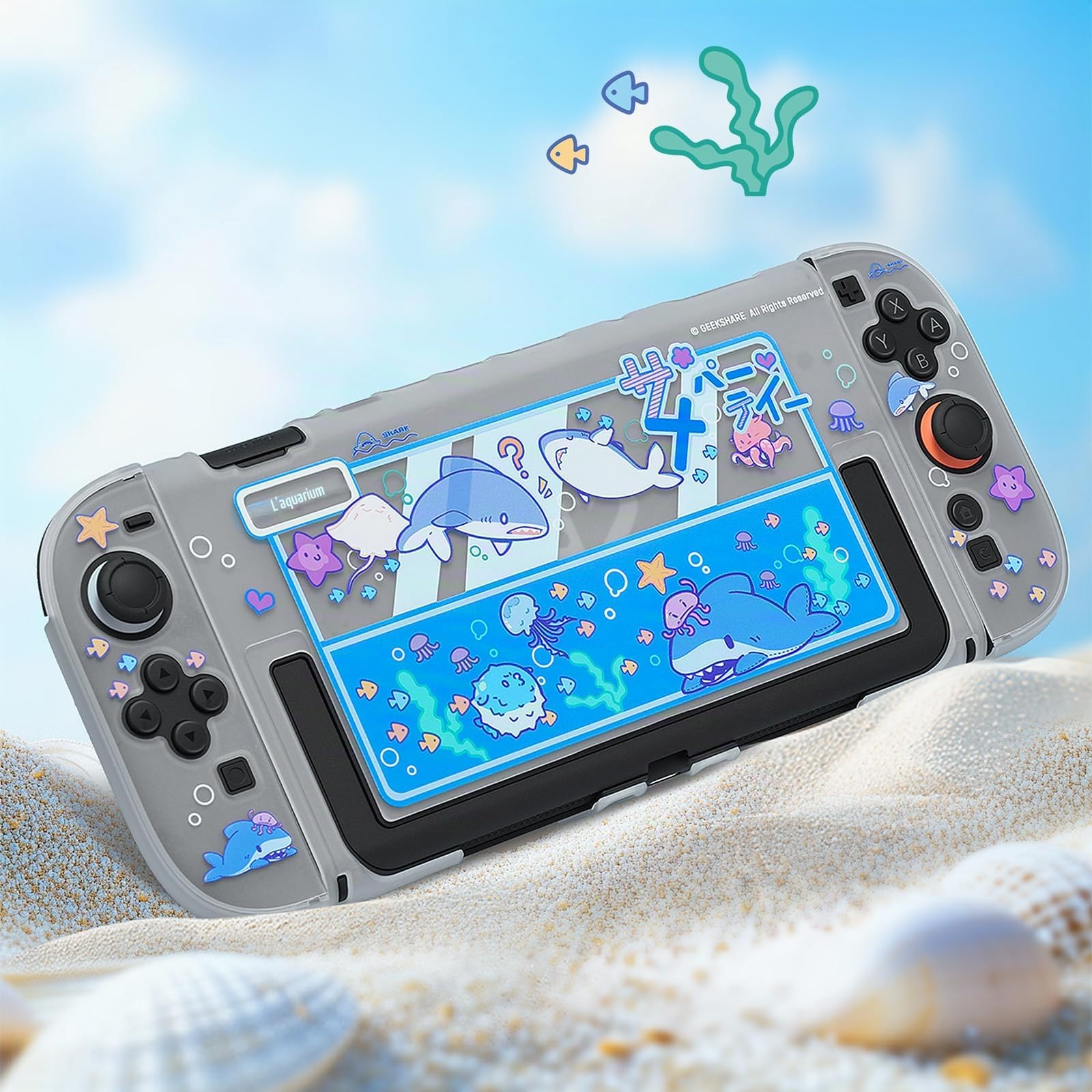 GeekShare Étui mince compatible avec Switch 2, protection contre les chocs et anti-rayures en plastique rigide pour console de jeu Switch 2 - Shark Party