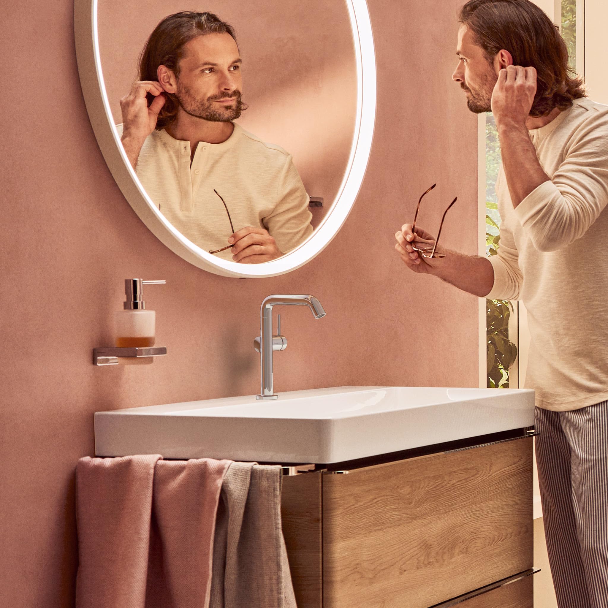 hansgrohe Tecturis S Fine - grifo lavabo con vaciador Push-Open, caño giratorio, grifo monomando lavabo 187 mm, mezclador monomando lavabo ahorro de agua (EcoSmart+), cromo, 73360000