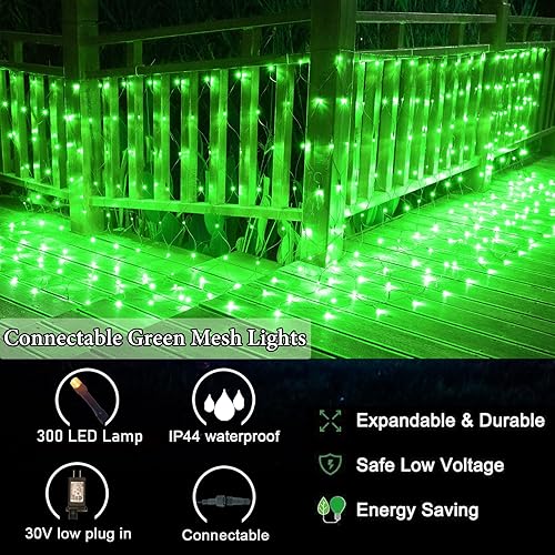 Miniatura 4 de OYCBUZO 300 luces LED de red verde, 14.8 x 5 pies, 8 modos de luces de malla de Navidad conectables, tira de luces impermeables enchufables para