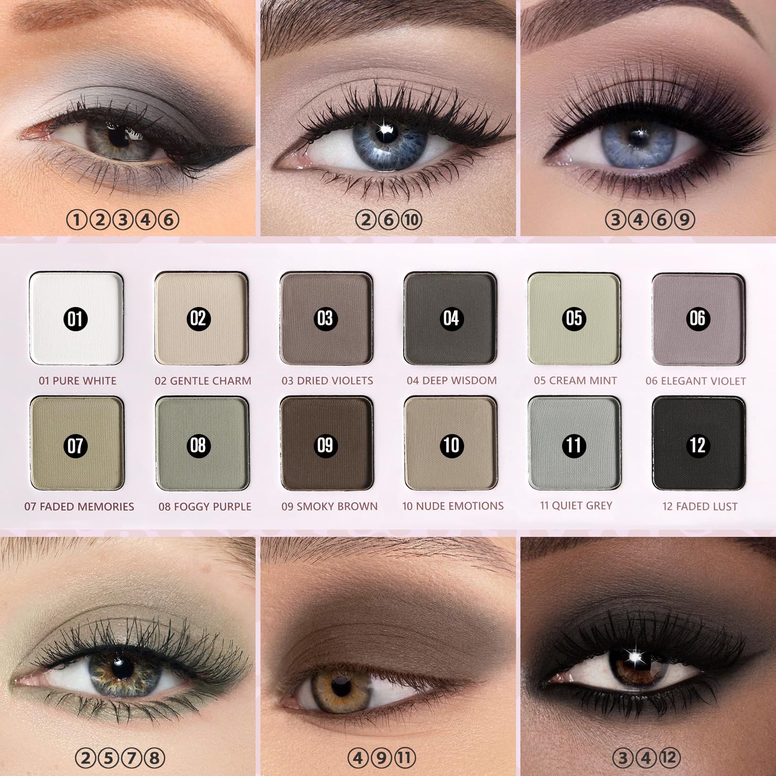 Matte Eyeshadow Palette, 12 Colors Neutral Grey Brown Nude Eyeshadow Palette - Image 3
