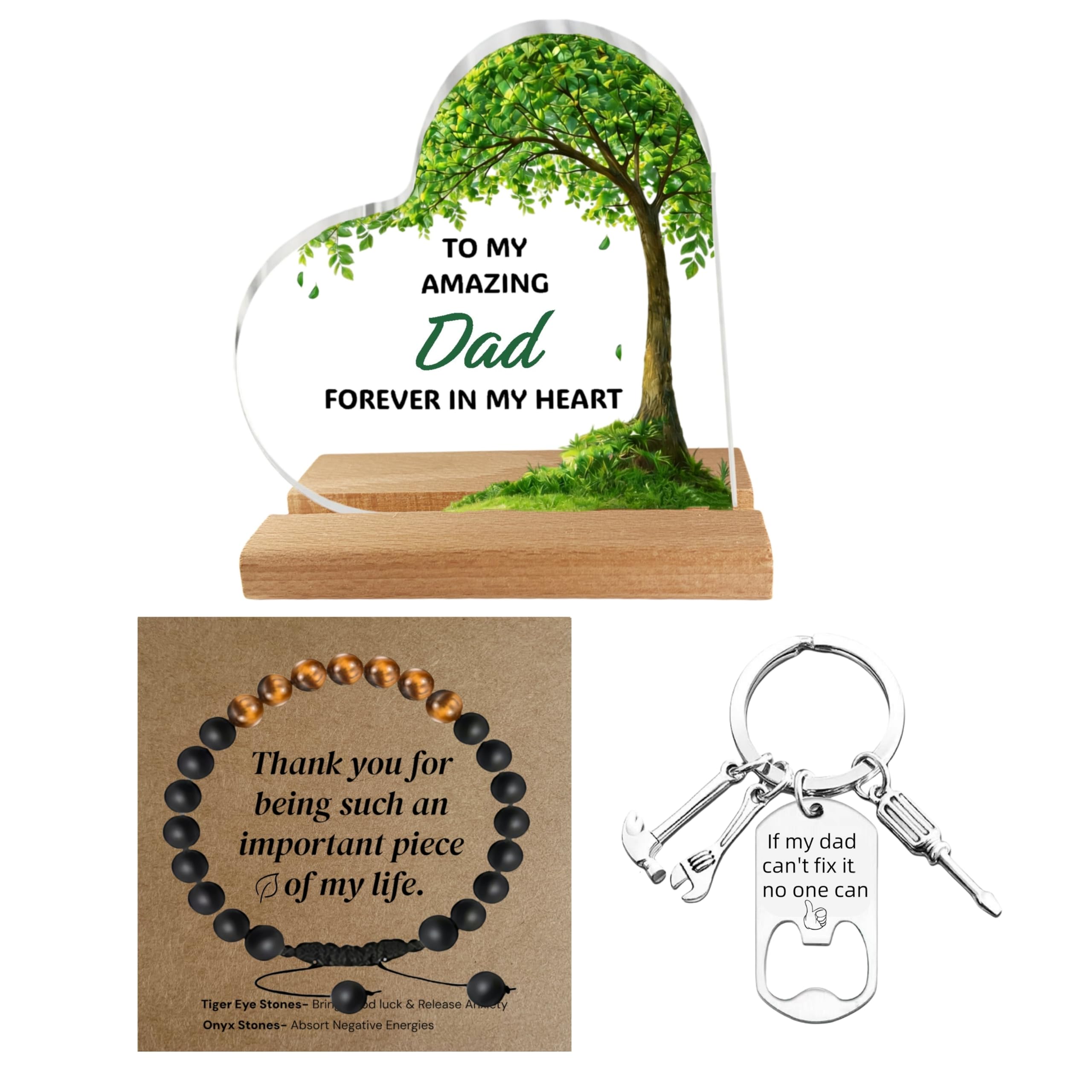 Best Dad Gifts Decor Plaque, Keychain & Stone Wristband - 3-in-1 Father Day Gifts Set,Gift for Dad - Dad Birthday Gifts - Dad Gifts from Son or Present for Dad from Daughter
