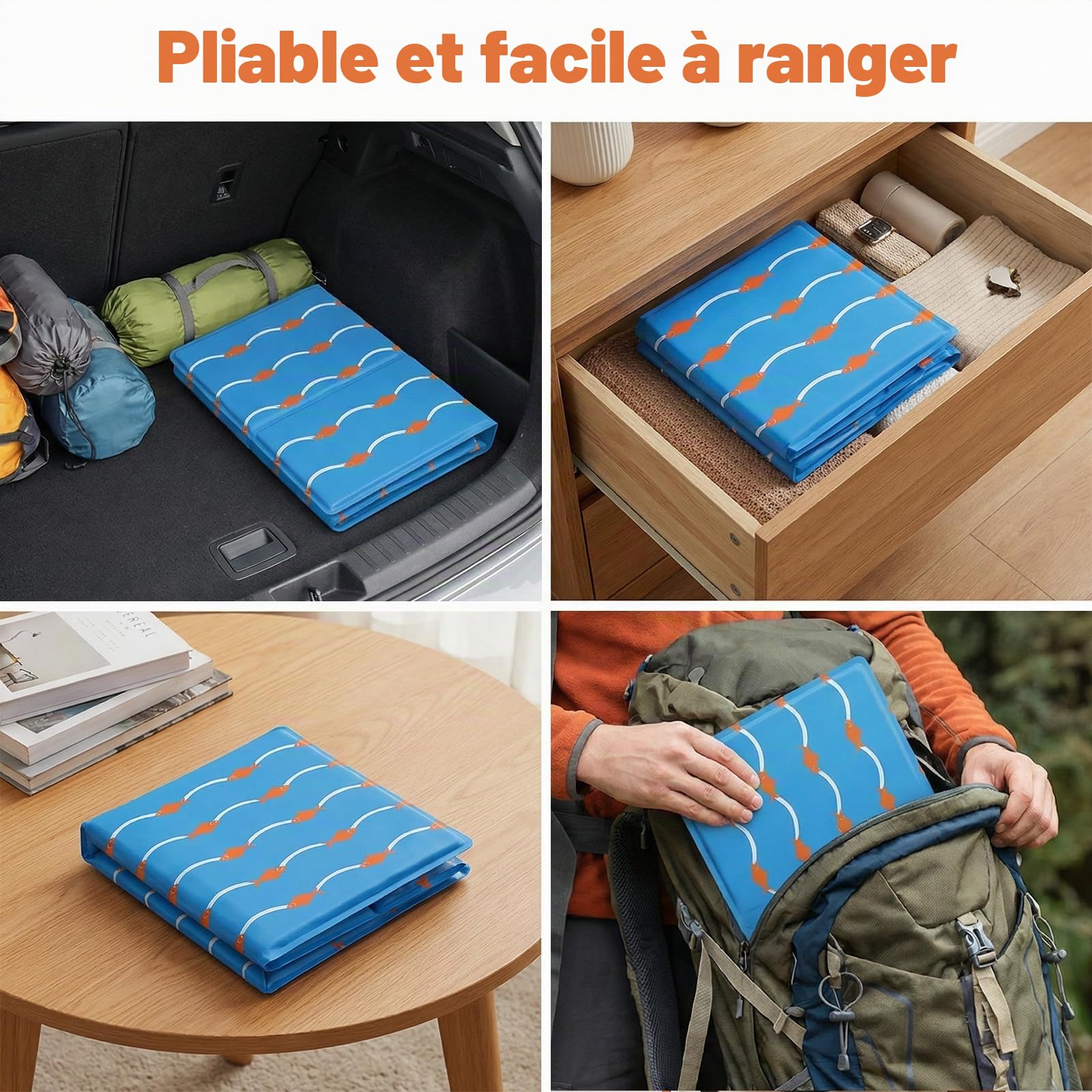 Qoosea Tapis Rafraîchissant pour Chien et Chat 50x90cm - Motif Poissons et Vagues, Matelas Refroidissant Auto-Cooling, Imperméable et Pliable, pour Maison, Voiture, Voyage