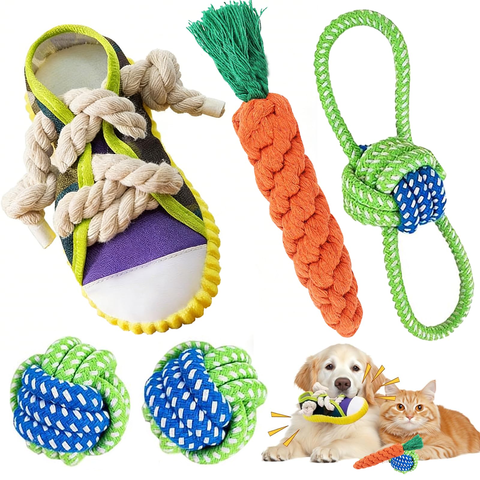 Zhixifan 5 Pcs Puppy Teething Toys, Carrot Dog Toys, Cute Rope Shoe Chew Toy, Interactive Tug of War Pet Rope, Heavy Duty, Puppy Teething and Playtime