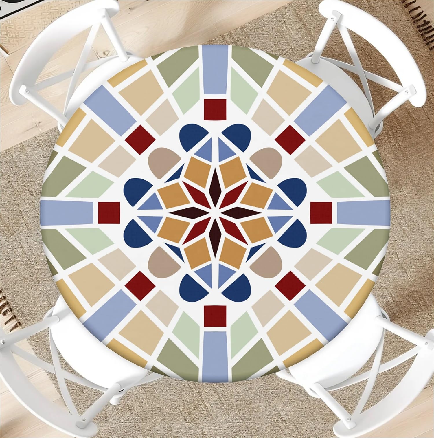 Outdoor Runde Tischdecke mit Gummizug Ø 36in-90cm- Elastisch Garten tischdecke mit Muster Passend für 75cm-85cm Muster Passend für 75cm-85cm