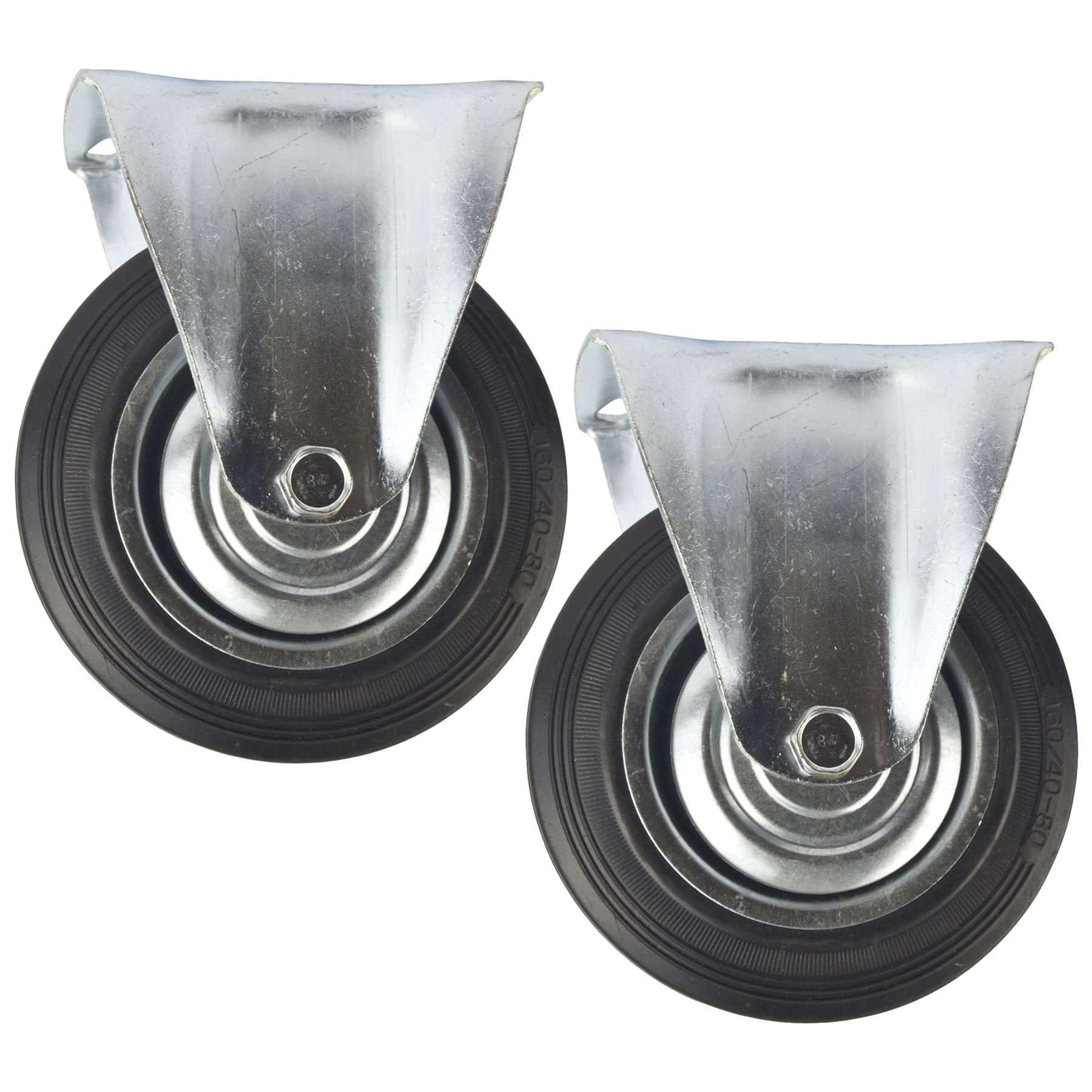 AB Tools 6" (150mm) Rubber Fixed Castor Wheels Trolley Furniture Caster (2 Pack) CST09
