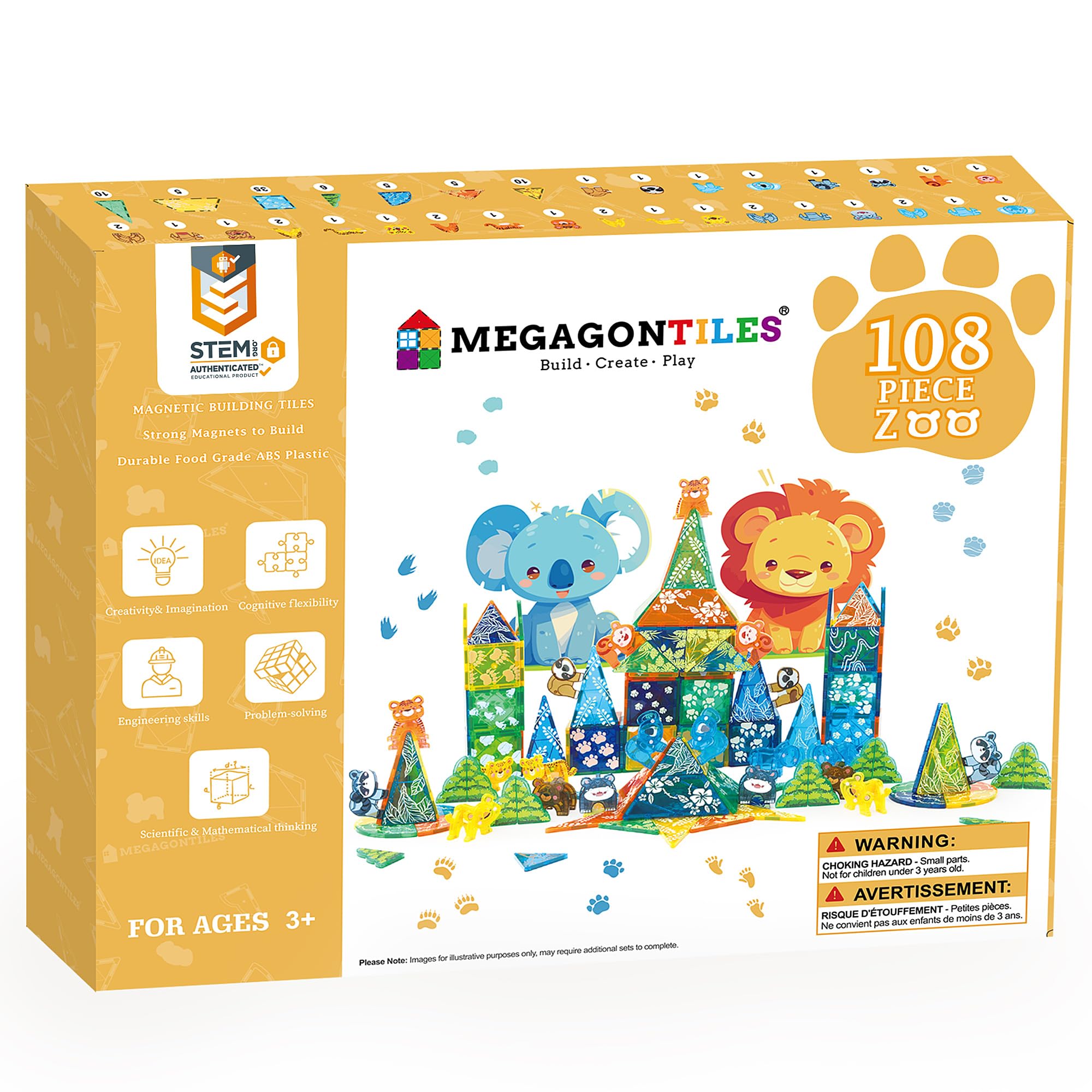 Amazon.com: MEGAGONTILES Zoo Animals Magnetic Tiles Set 108PCS