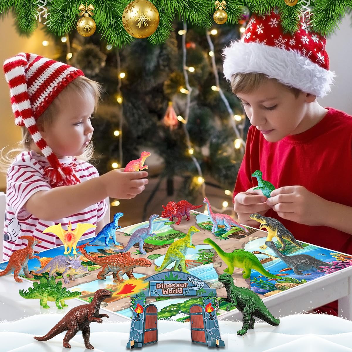 iZoeL Calendario Avvento Dinosauro 2024 Regalo Natale Ragazzi Bambino - 24 Mini Dinosauri Personaggi Playset per Natale Regalo Advent Calendar a Sorpresa Le Vacanze Natale per Figlio Nipoti Bambini