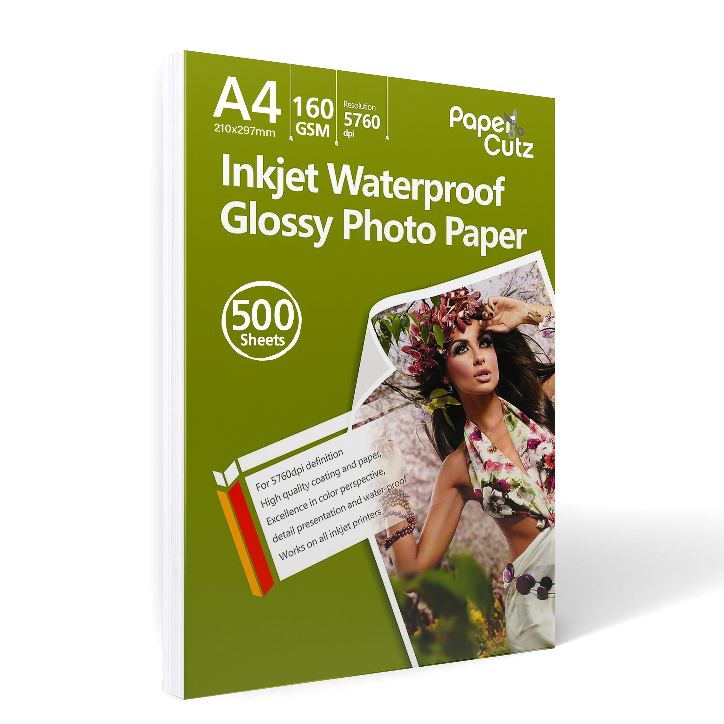 Papercutz A4 Inkjet Printer Photo Paper, 500 Sheets (160GSM), Single Side Gloss, Versatile Printer Paper, Printing Papers, Universal Inkjet Printer Friendly, Photo Printer Papers