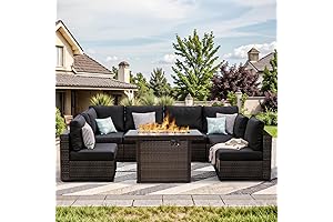 Forever Patio Furniture 7 Pieces Wicker Outdoor Furniture Set with Fire Pit...
