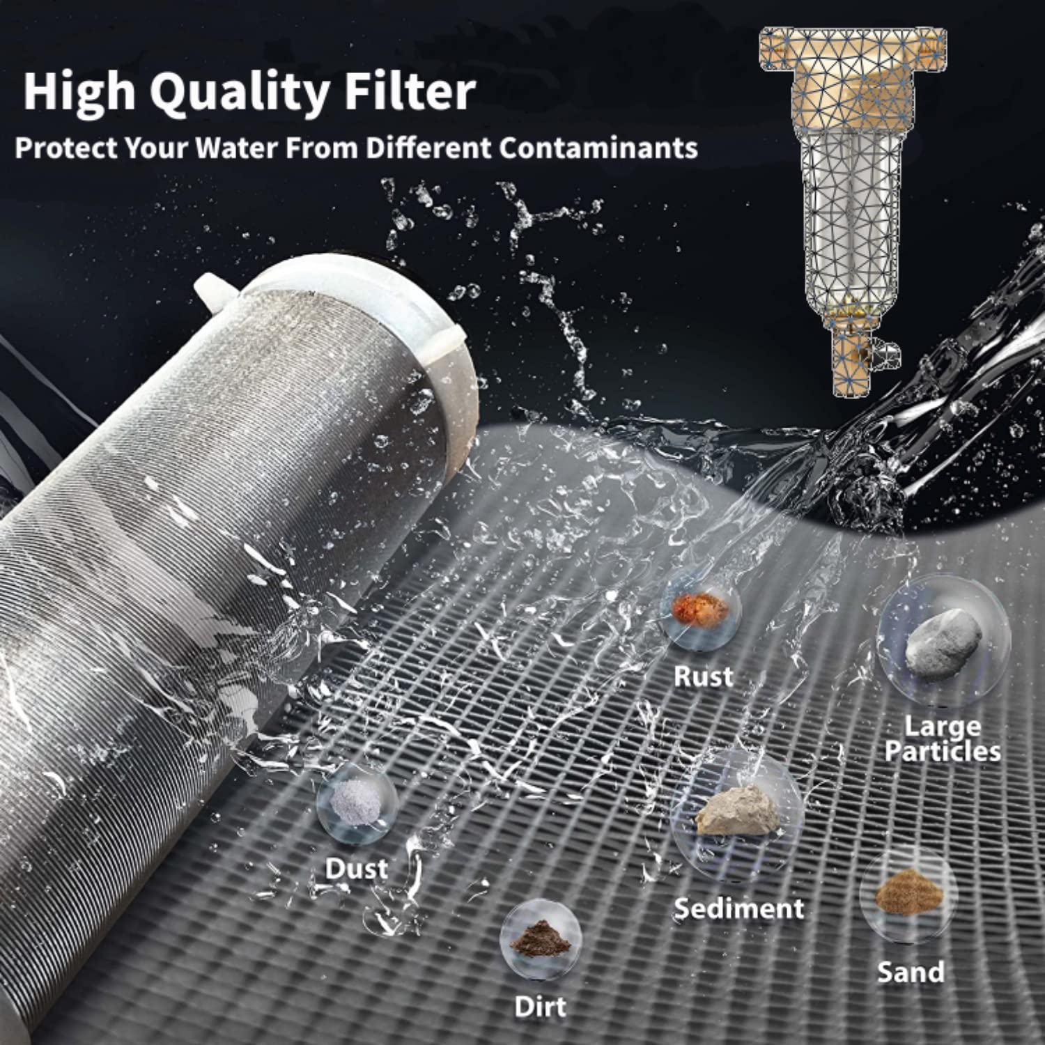 Prefiltro de Agua de Sedimentos Giratorio Purificador Reutilizable, Filtro Agua Entrada General Agua con Llaves y Tubo de Alcantarillado, Filtro de Agua Para Casa de ÓSmosis (3/4" Rosca Macho)