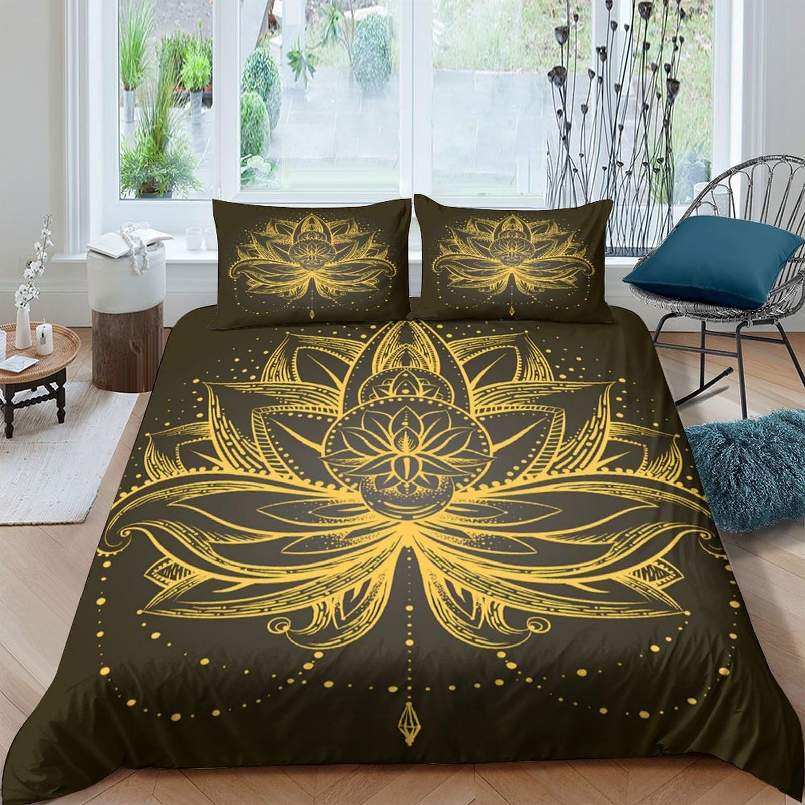 Ctjqhvkz Style-8 3D Printed Golden Mandala Fitted Sheet Microfiber Soft Anti-Slip Sun Lotus Mattress Cover For Bedroom Guest Room Decor Single（135X200cm）
