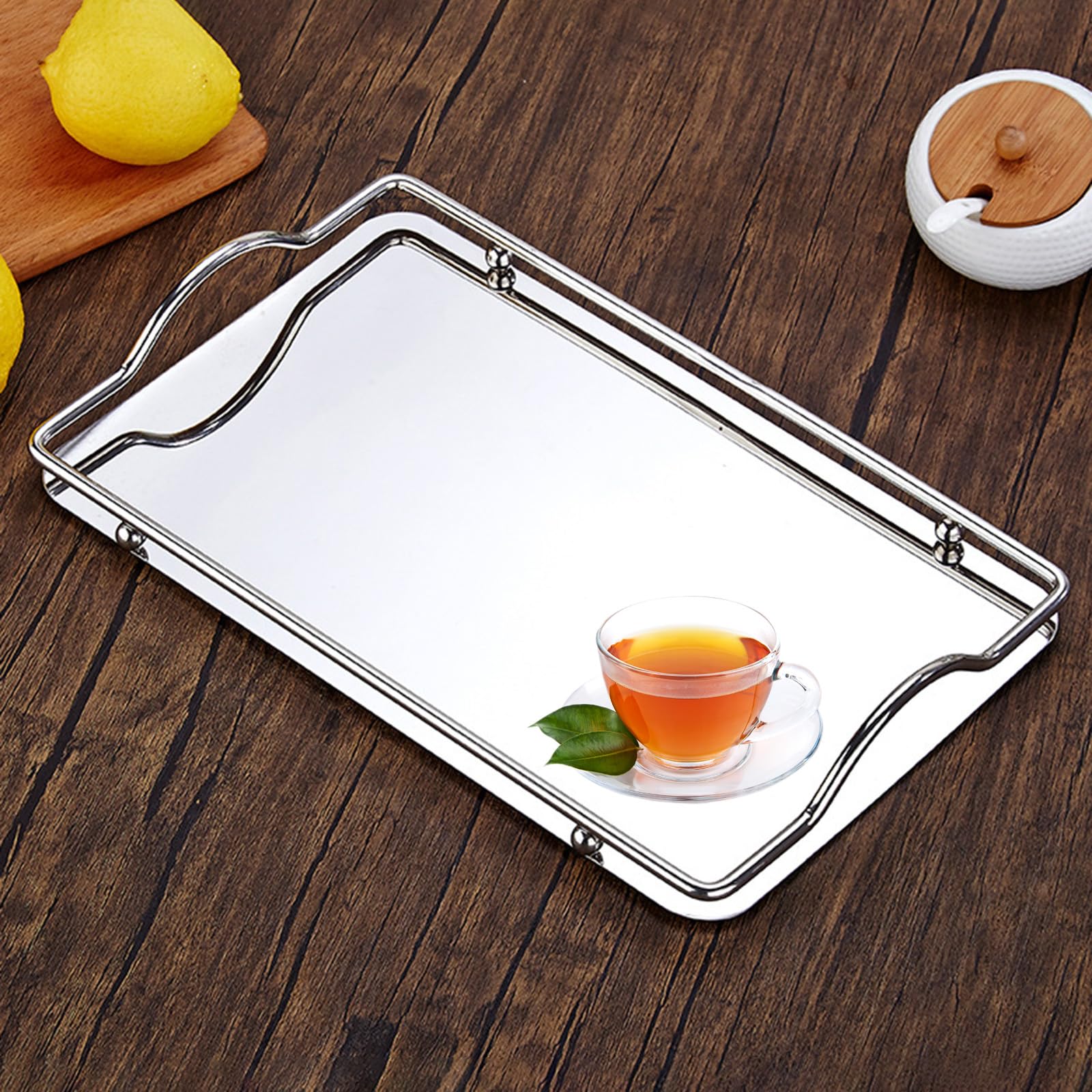 Vassoio Rettangolare In Acciaio Inox, Vassoio Decorativo per Tavolino da Caffè con Manici Rettangolare Vassoio in Acciaio Inox Bere Il tè Piatto per Casa, Ristorante, Snack, Dessert
