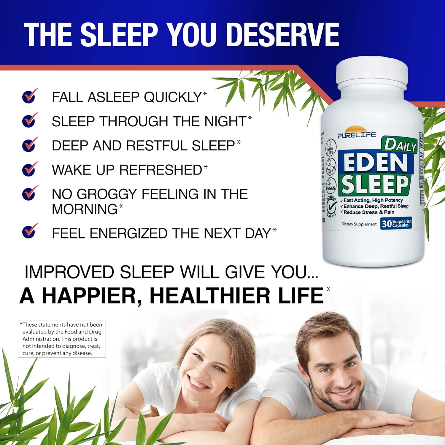 Eden Daily Sleep [New GABA Free Formula] – Fall Asleep Faster, Relax Your Body, Promote Deep and Restful Sleep (30 Vegan Capsules)