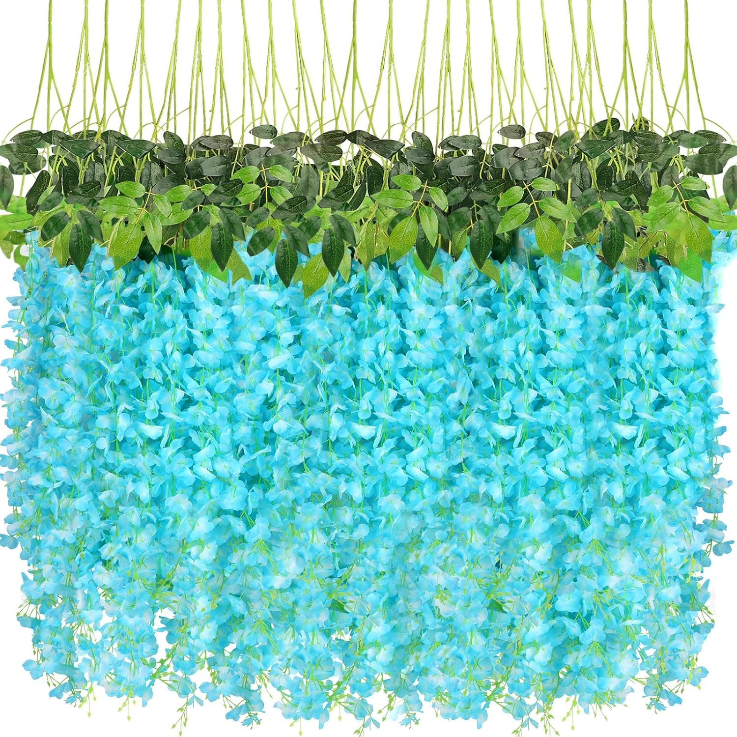 Dekorly Set of 12 Wisteria Hanging Artificial Flowers Fake Bushy Silk Vine Garland String for Wedding Party Garden Greenery Home Wall Decor (45Inches, Blue) (B0D12HWHTS) Amazon Price History, Amazon Price Tracker
