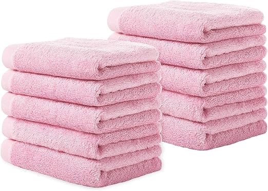 Yoofoss Luxury Washcloths Towel Set 10 Pack Baby Wash Cloth for Bathroom-Hotel-Spa-Kitchen Multi-Purpose Fingertip Towels and Face Cloths 10'' x 10'' - Pink
