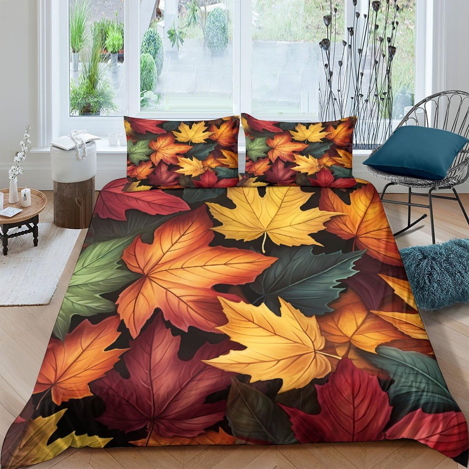 Ctjqhvkz Style-2 3D Printed Autumn Maple Leaf Fitted Sheet Microfiber Soft Breathable Fall Leaves Bed Cover For Bedroom Dorm Mattress Protection Decor Single（135X200cm）