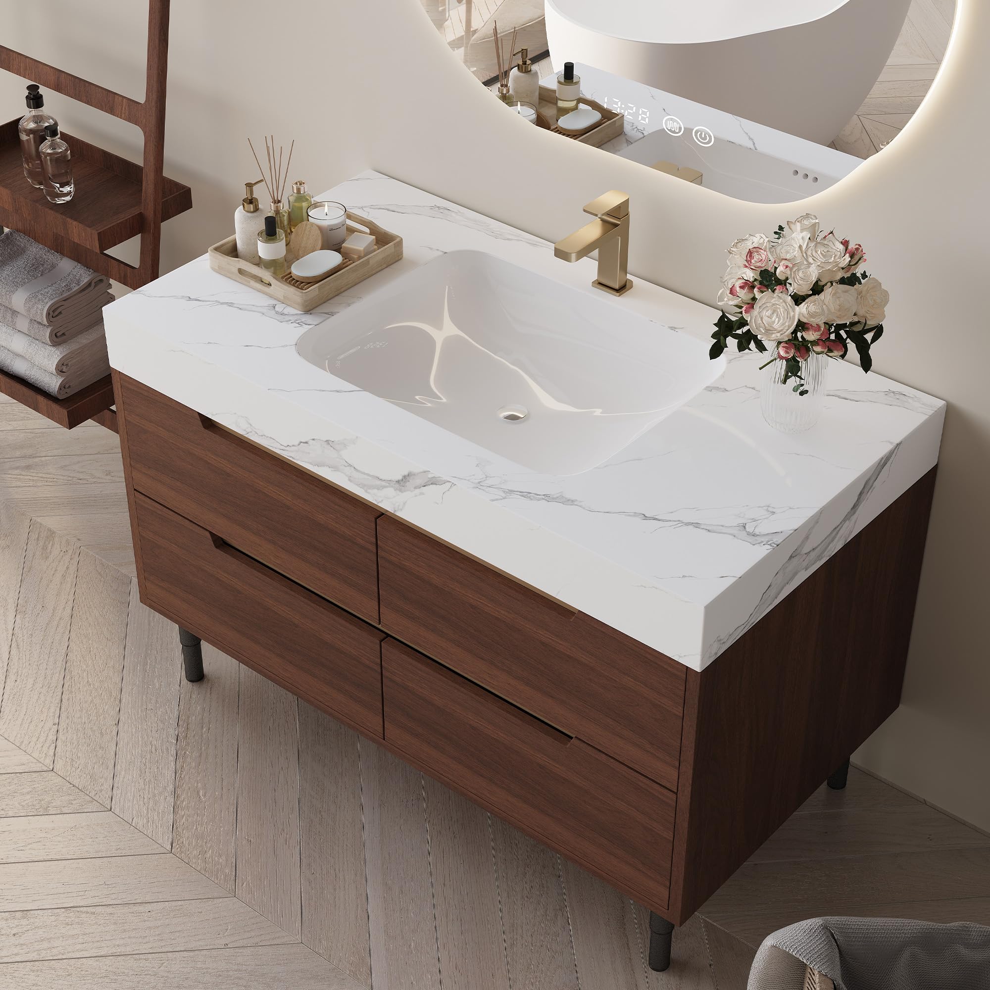Glintee 36 Walnut Bathroom Vanity