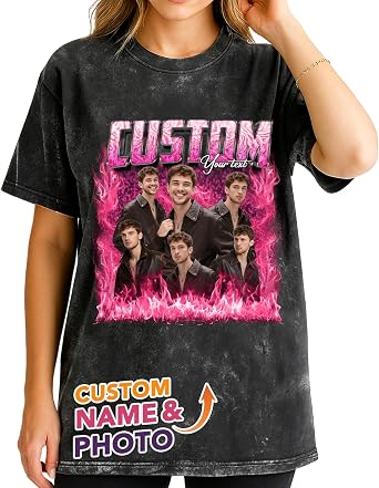 Custom Bootleg Rap Tee for Boyfriend Girlfriend Face T-Shirt, Custom Rap T-Shirt with Photo& Text, Ideal Gift for Him Her