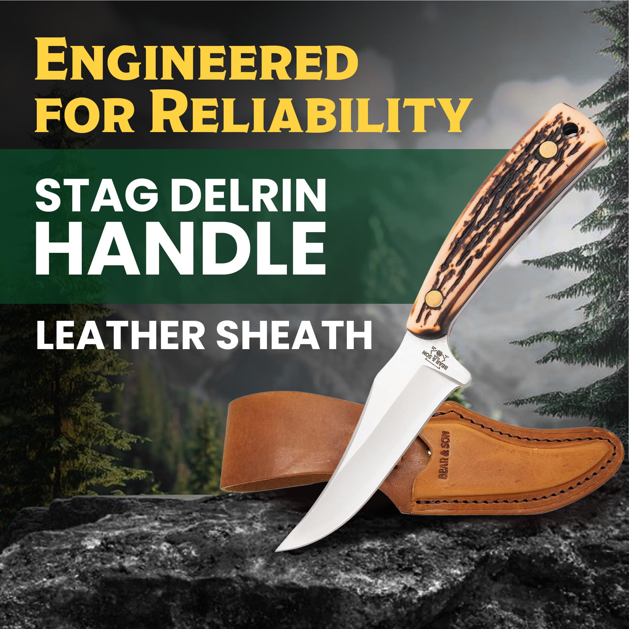 Bear & Son Slimline Trapper Taschenmesser – Klassisches Klappmesser Mit Delrin Griff In Stag-Optik