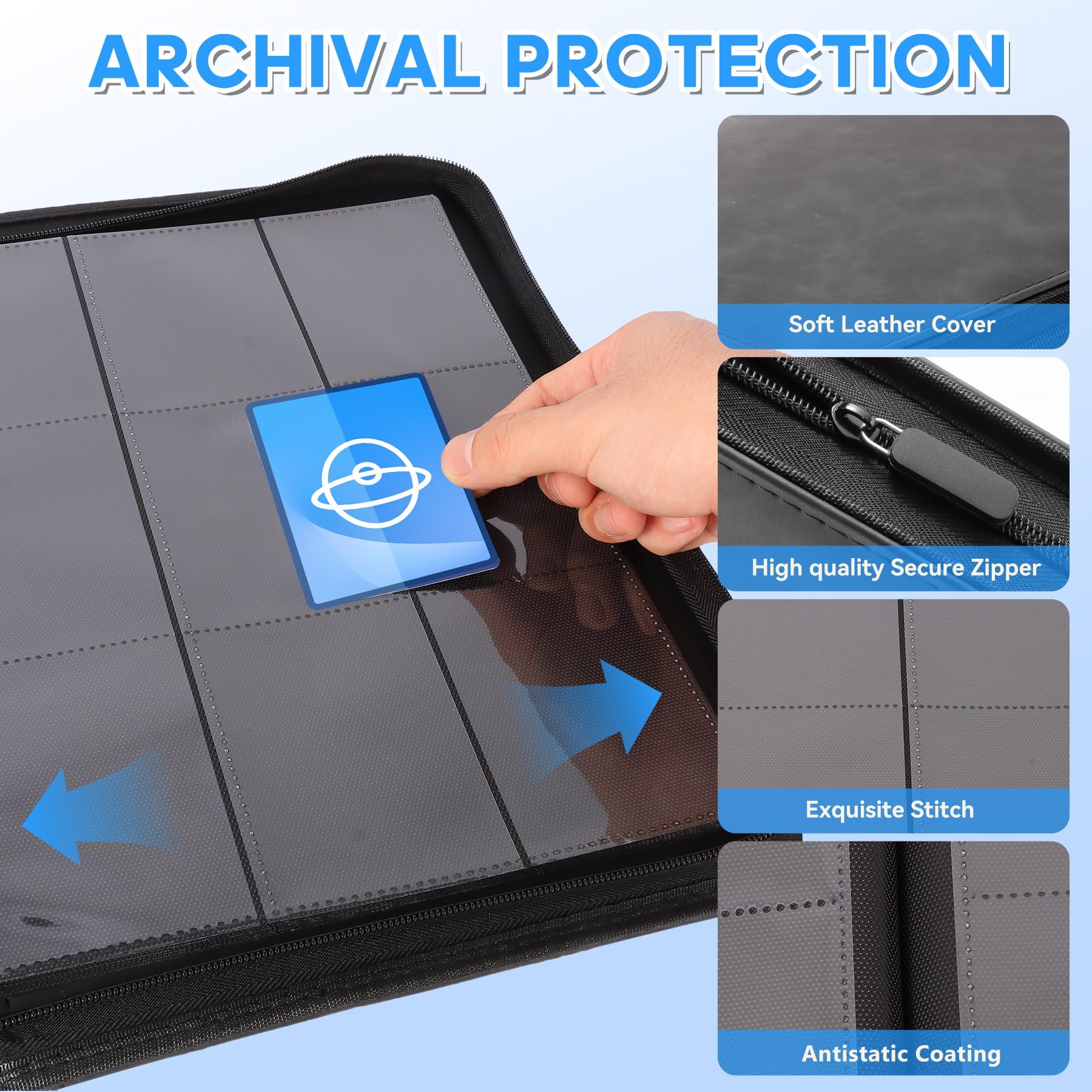Foalgo, Album raccoglitore per carte collezionabili, con 540 tasche con inserimento laterale, 9 tasche, per TGC, MTG, carte da baseball, Yugioh, colore: blu
