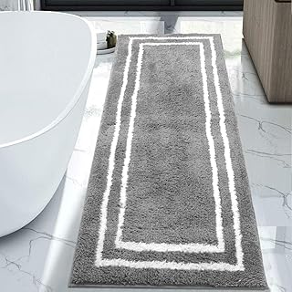 Uphome Bathroom Runner Rug Gray Non-Slip Extra Long Bath Mat Soft Water Absorbent Bath Rug Machine Washable Fluffy Microfiber Floor Mats for Bathroom Tub Sink Shower, 24x71 inch