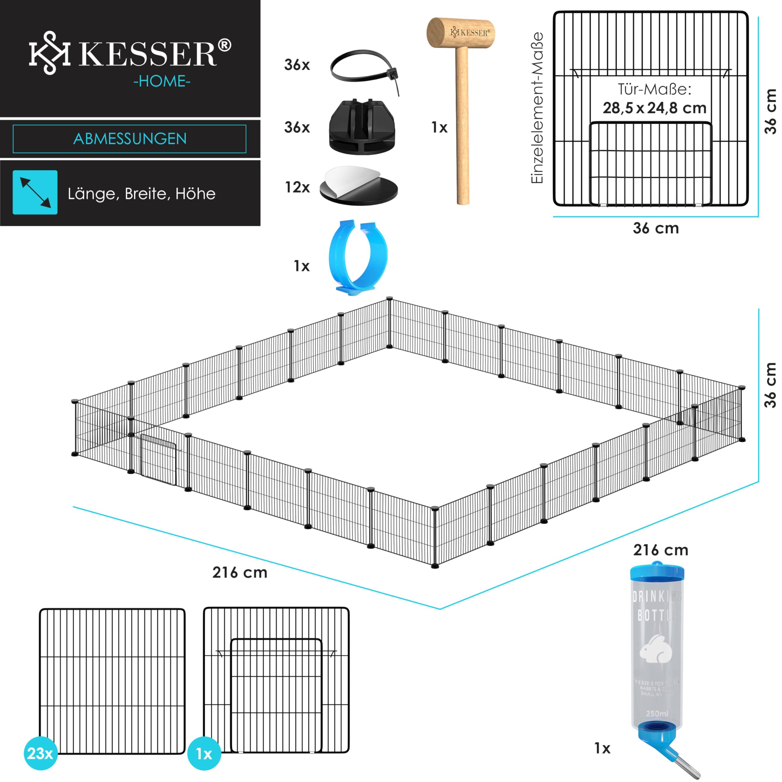 KESSER® Wybieg dla królików, z metalowej siatki, XXL, w zestawie wybieg dla małych zwierząt, świnek morskich, kojec dla zajęcy do użytku wewnątrz i na zewnątrz