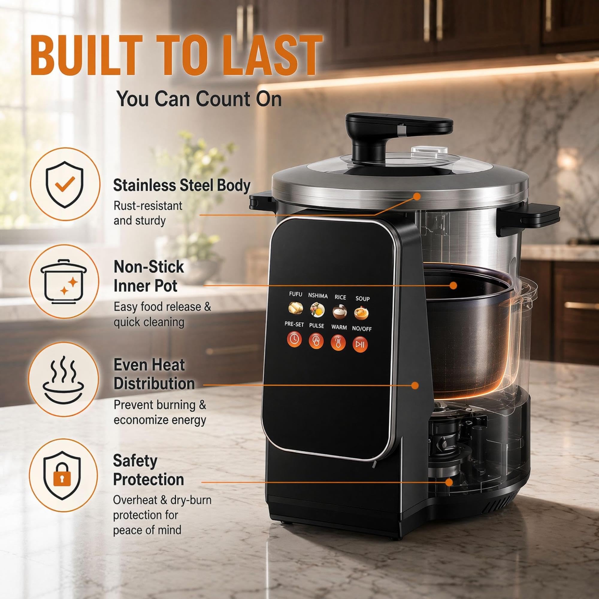 Robot da cucina, 6 l 900 w, macchina Fufu elettrica automatica da 6 l