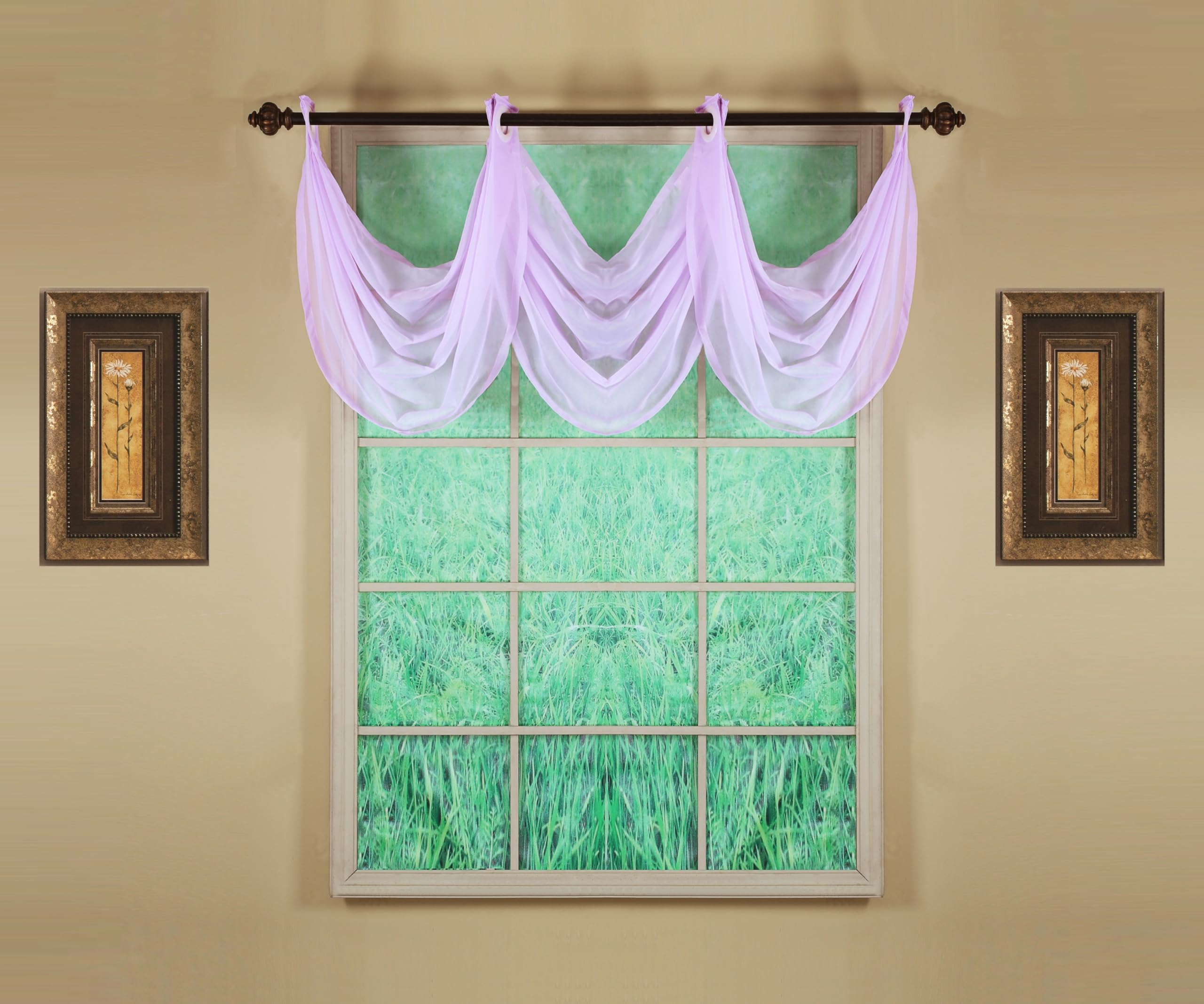 Today's Curtain, Emelia Grommet Sheer Valance Waterfall 25" Lilac, 35" W x 25" L
