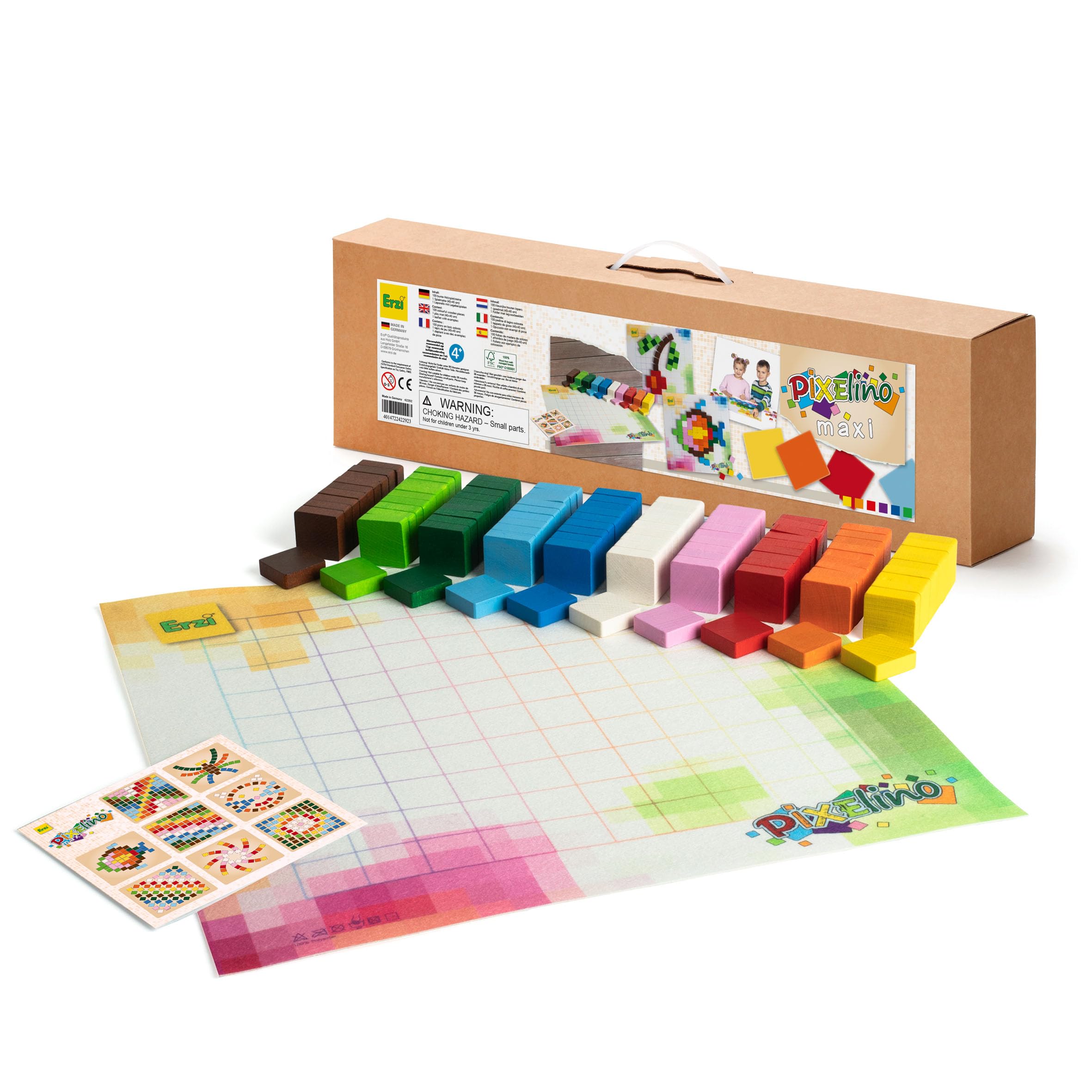 Erzi 42292 Pixelino Maxi aus Holz, Lernmaterial für Kinder | pädagogischer Alleskönner, Kreative Spielwelten gestalten