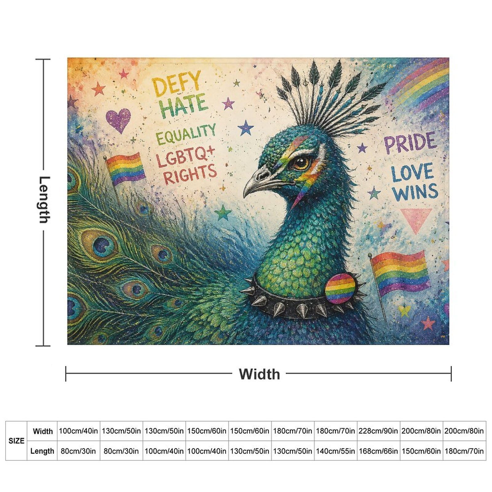 Punk LGBTQ Flag Peacock with Pride Symbols Kuscheldecke für Zuhause