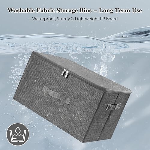 Miniatura 3 de ANMINY - Cajas de almacenamiento con tapas con cremallera 51.9 Qt, cajas de almacenamiento de tela con tapa, cestas, cubos con asas, plegables,
