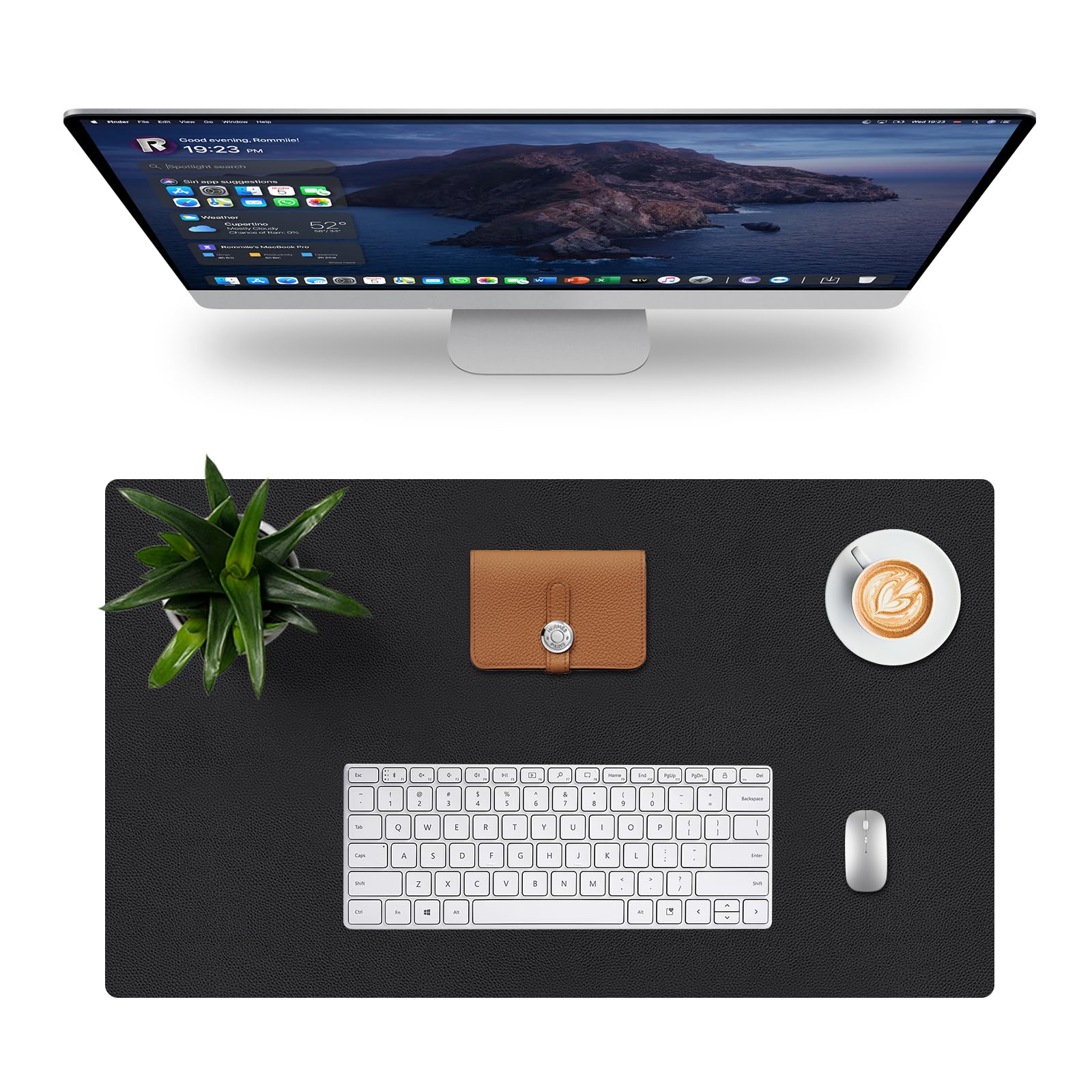 URMONA Leather Desk Pad Protector, Large Desk Mat for Keyboard and Mouse, Scratch-Proof and Wear-Resistant, Suede Non-Slip Bottom（Black-23.6 x 13.7 in）