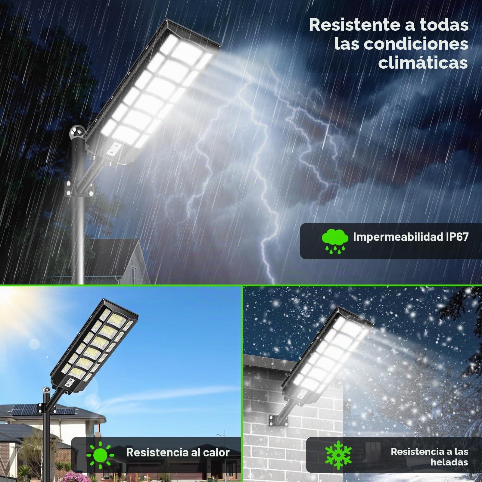 1200W Farola Solar Exterior con Sensor de Movimiento y Mando a Distancia, 792 LEDs 6500K, IP67 Impermeable, 3 Modos Inteligentes para Aparcamiento y Jardín