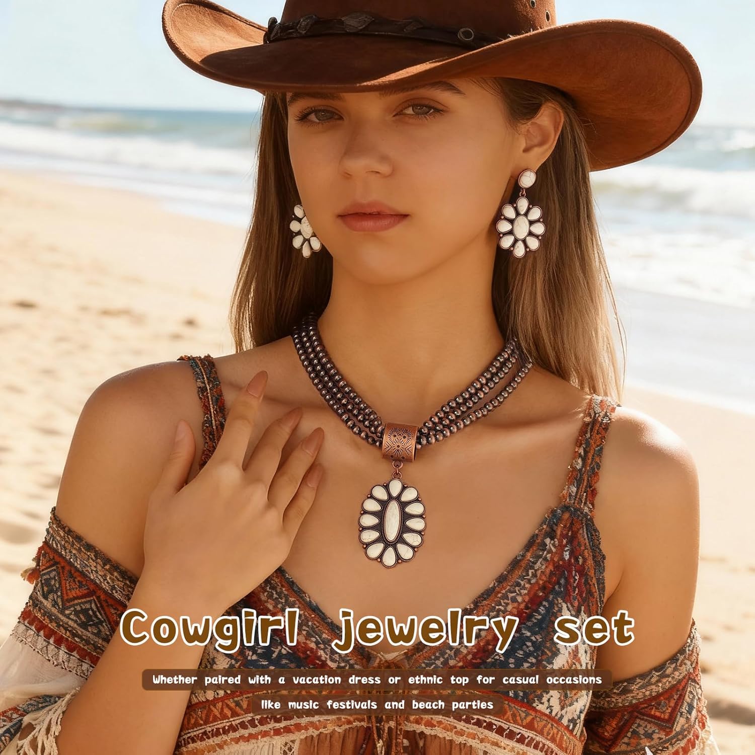 Western Jewelry Sets for Women – Turquoise Necklace and Earring Set Vintage Boho Cowgirl Accessories Country Jewelry Gift for Her - Image 2