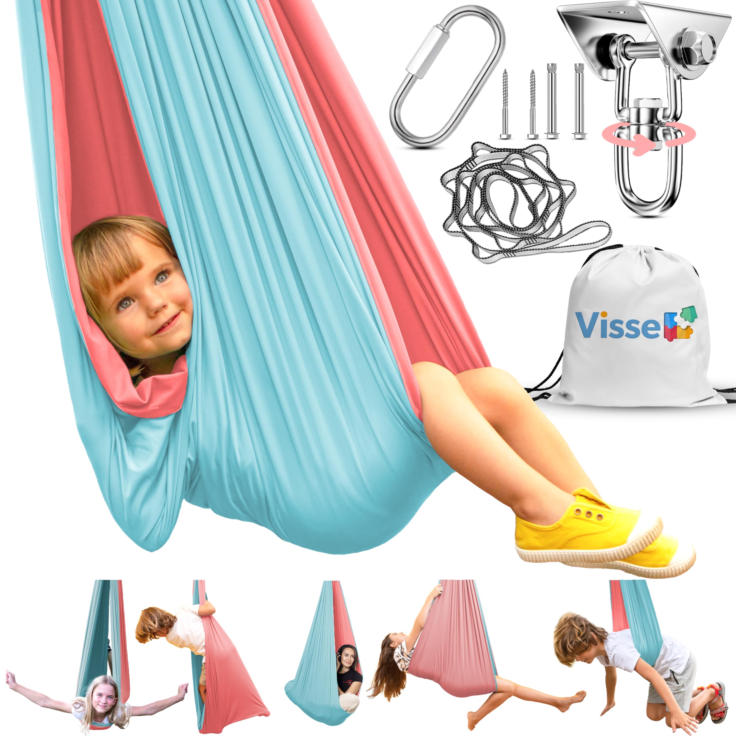Photo 1 of Sensory Swing for Kids Indoor Outdoor - Calming Cocoon Therapy Swing, Holds 300lbs - Hug-Like Sensory Hammock with 360° Swivel Hardware for Autism, ADHD, SPD Support