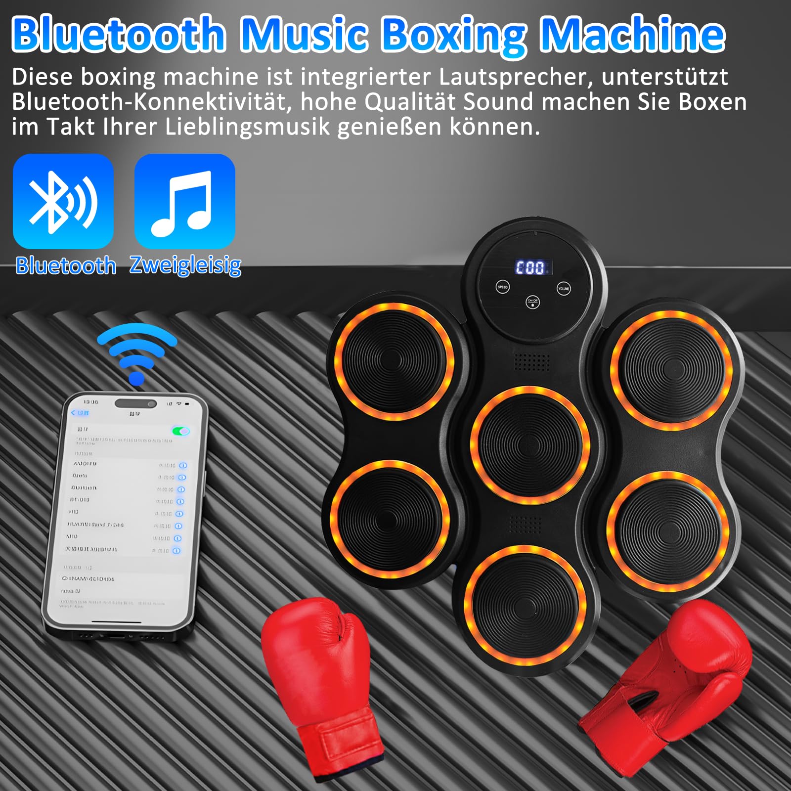 maszynka do boksu z muzyką, maszynka do boksu z Bluetooth, zamontowana na ścianie maszynka do boksu z rękawiczkami bokserskimi dla dorosłych i dzieci, 9 trybów prędkości, 9 regulowanych