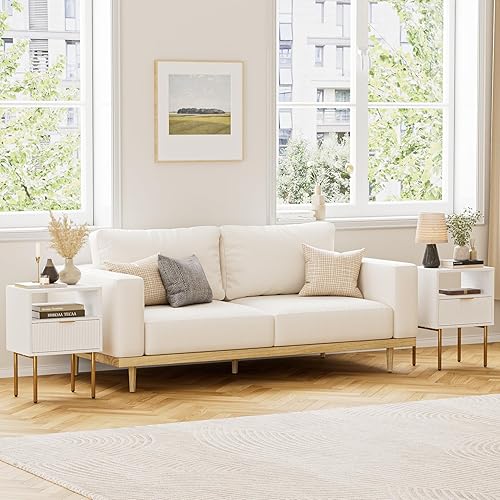 Miniatura 6 de Masupu Mesita de noche, mesa auxiliar de estilo moderno de mediados de siglo con cajón de almacenamiento y estante de madera abierta, mesa lateral