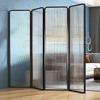 6ft Tall Modern Room Divider, Metal Glass Partition Room Divider, Foldin...