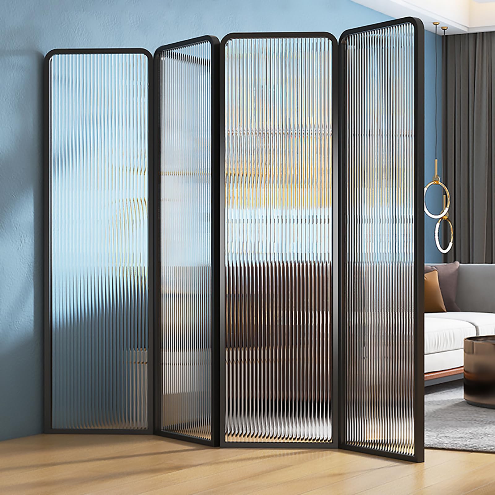 SUZEPER 6ft Tall Modern Room Divider, Metal Glass Partition Room Divider, Folding Privacy Room Divider Screens, Decorative Freestanding Room Partition