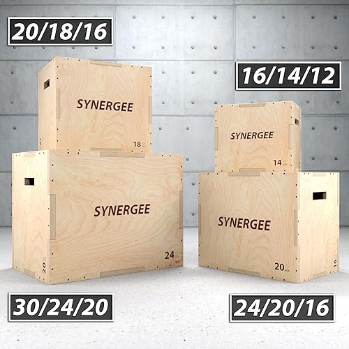 Vista 12 de Synergee 3 in 1 Wood Plyometric Box for Jump Training and Conditioning. All in One Jump Trainer. Sizes 30/24/20, 24/20/16, 20/18/16, 16/14/12 Plyo