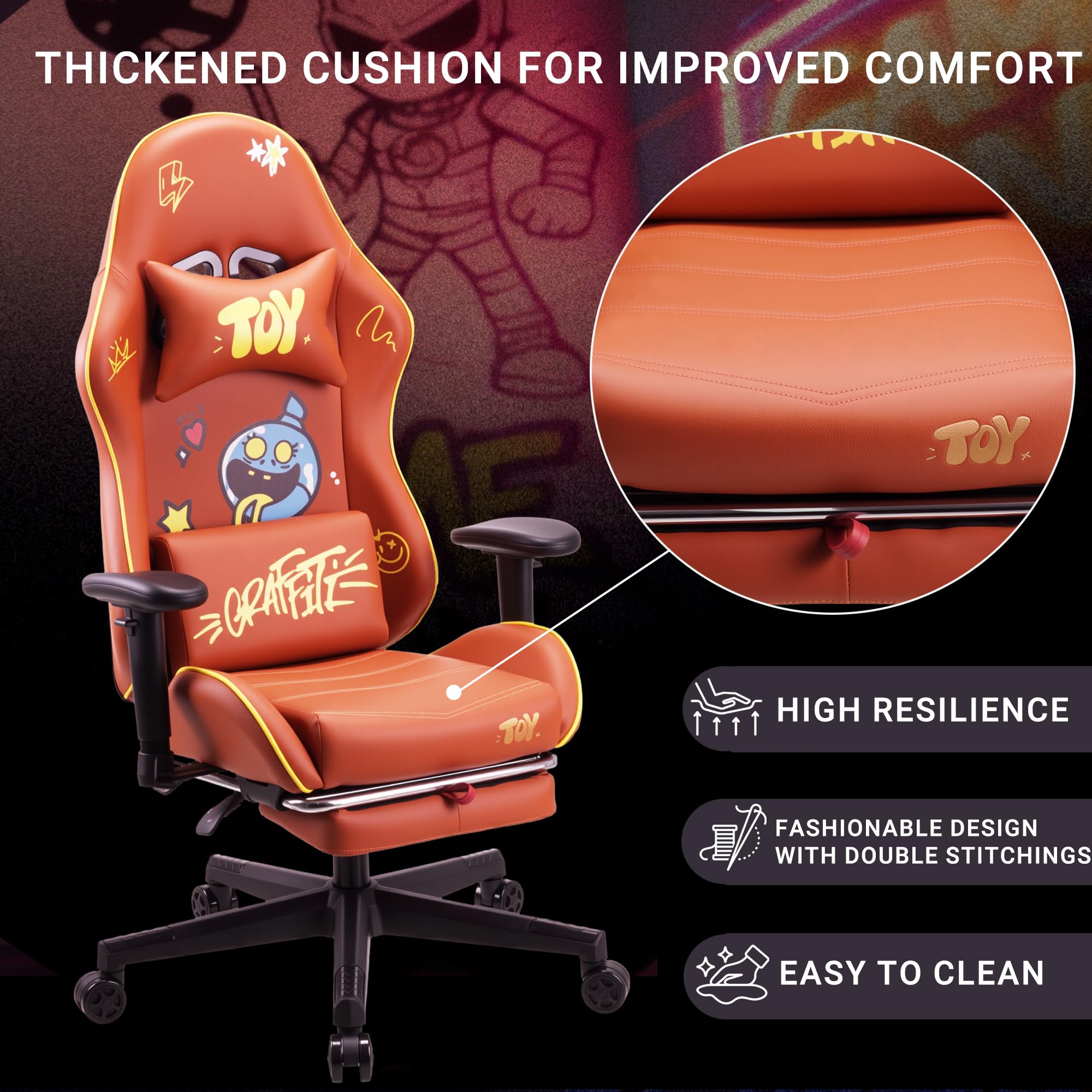 play haha Gaming Chair with Footrest, Ergonomic Reclining Gamer Chair with Adjustable Armrests - Image 4