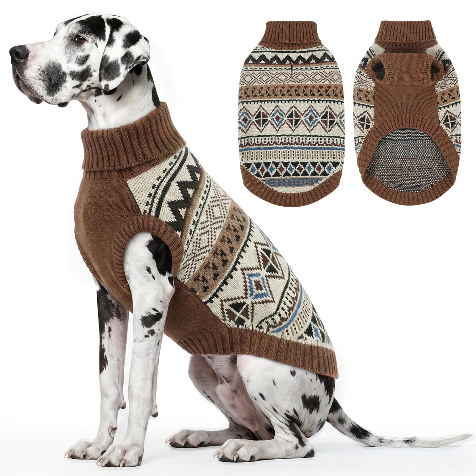 IECOii Dog Sweater for Large Dogs,Turtleneck Winter Dog Jumper,Brown,3XL