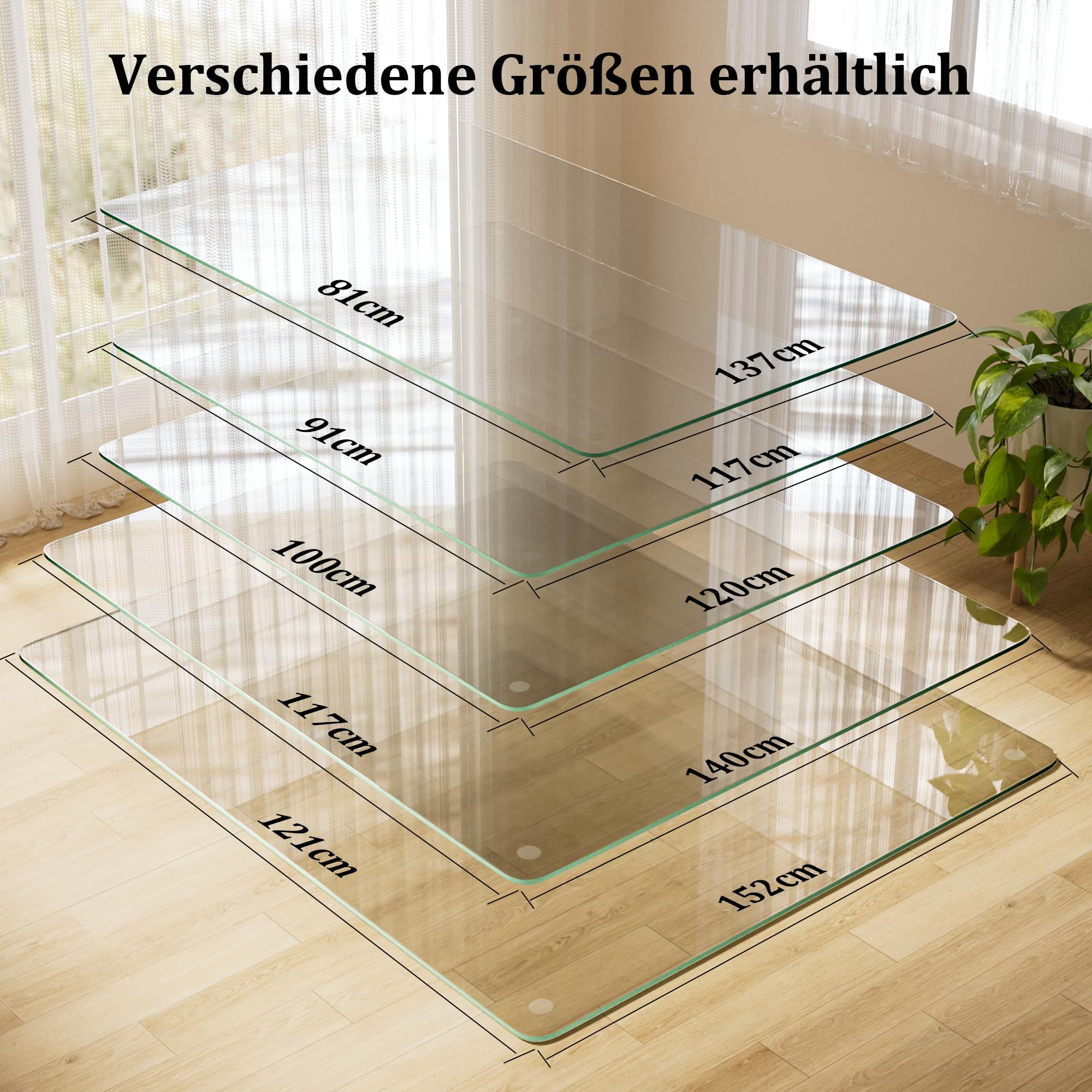 Koonmi Tapis de chaise en verre - 121 x 152 cm - Pour sols durs et tapis - Verre de sécurité trempé avec coins ronds et bords polis - Tapis de protection de sol pour parquet, stratifié, bureau, maison