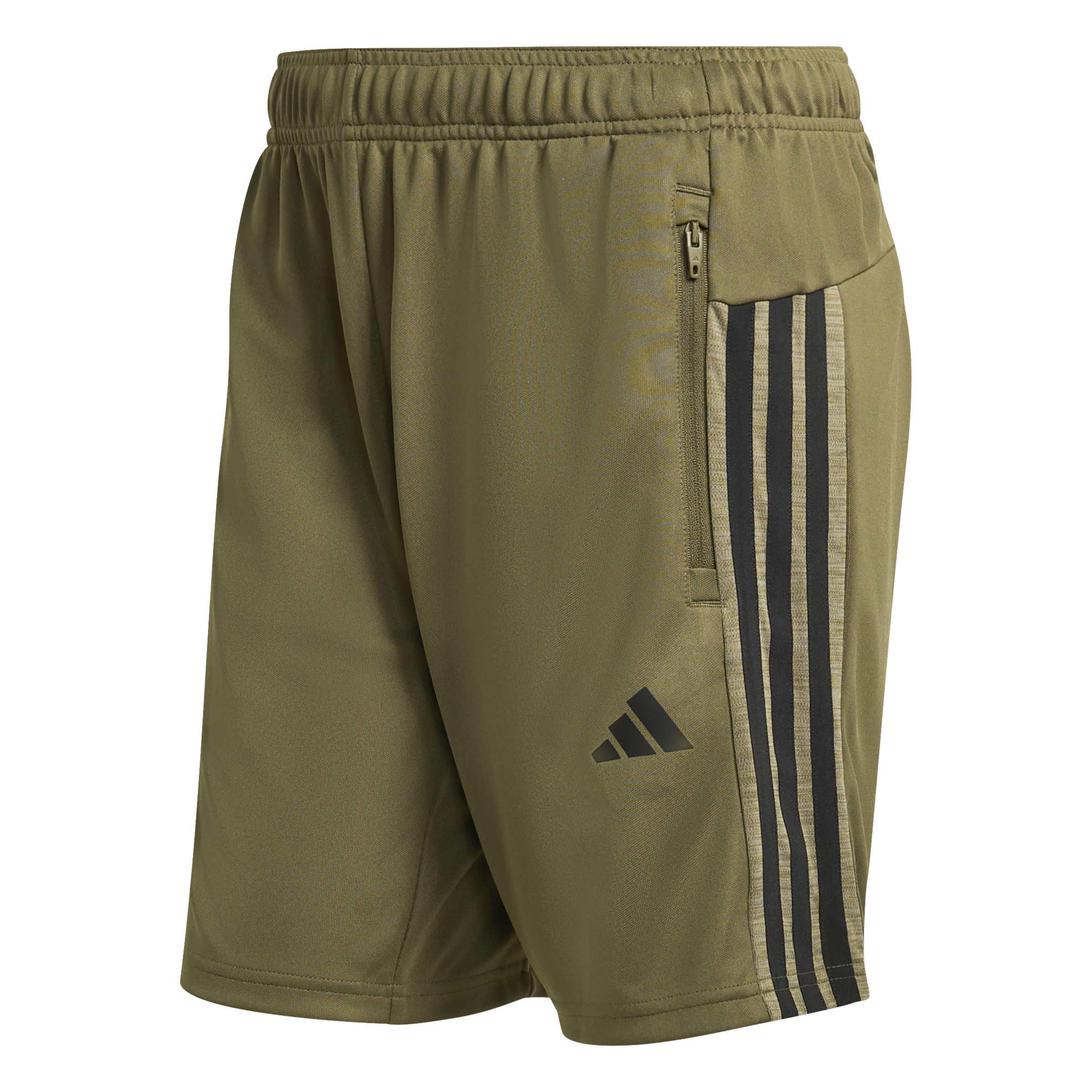adidas Men's Workout Essentials All-Set 3-Stripes Knit Short Shorts, Olive strata/Black, XXL