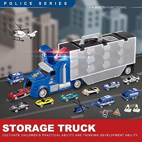 Miniatura 2 de 18Pcs Transport Car Carrier Truck Toy for Boys and Girls Double Side Transport Car Toys with Sound and LightToy Trucks for 3 4 5 6 Year Old Boys