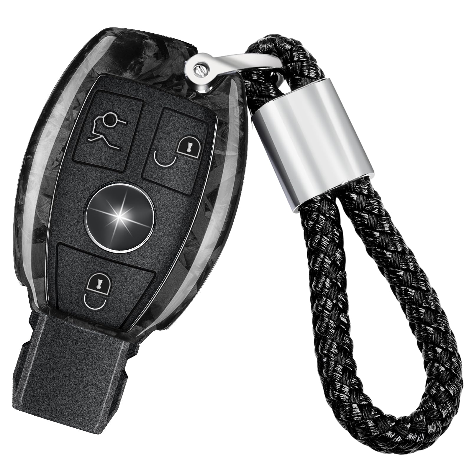 Real Carbon Fiber Key Fob Cover Keychian Compatible with Mercedes Benz,Key Fob Protector fits for Benz SLC SLC,Key Case fits for Benz A B C S GLE GLC GLA GLS Class,Forged Black