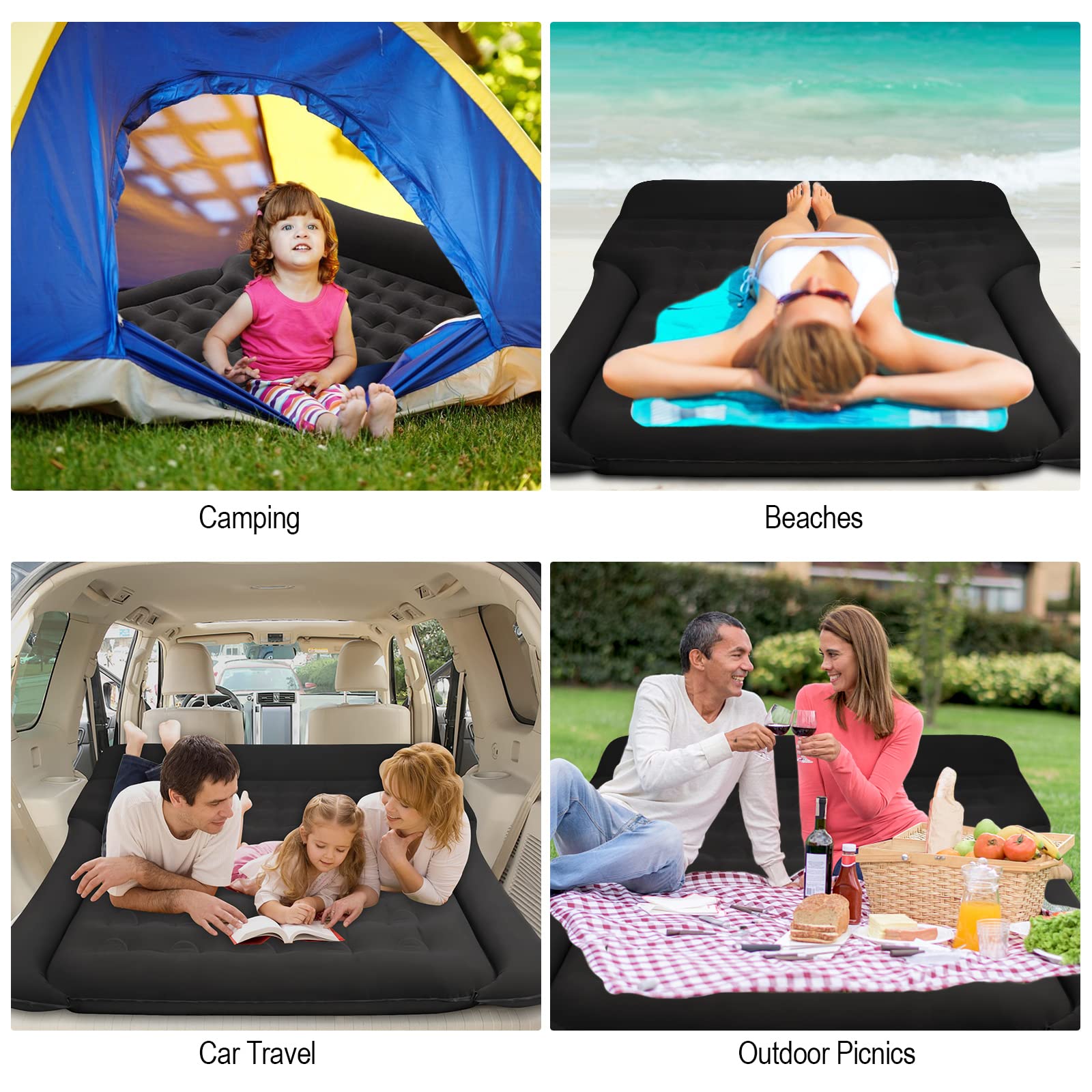 Colchón Inflable SUV Coche Cama Plegable MPV con Bomba para Viajes Camping Piscina Negro