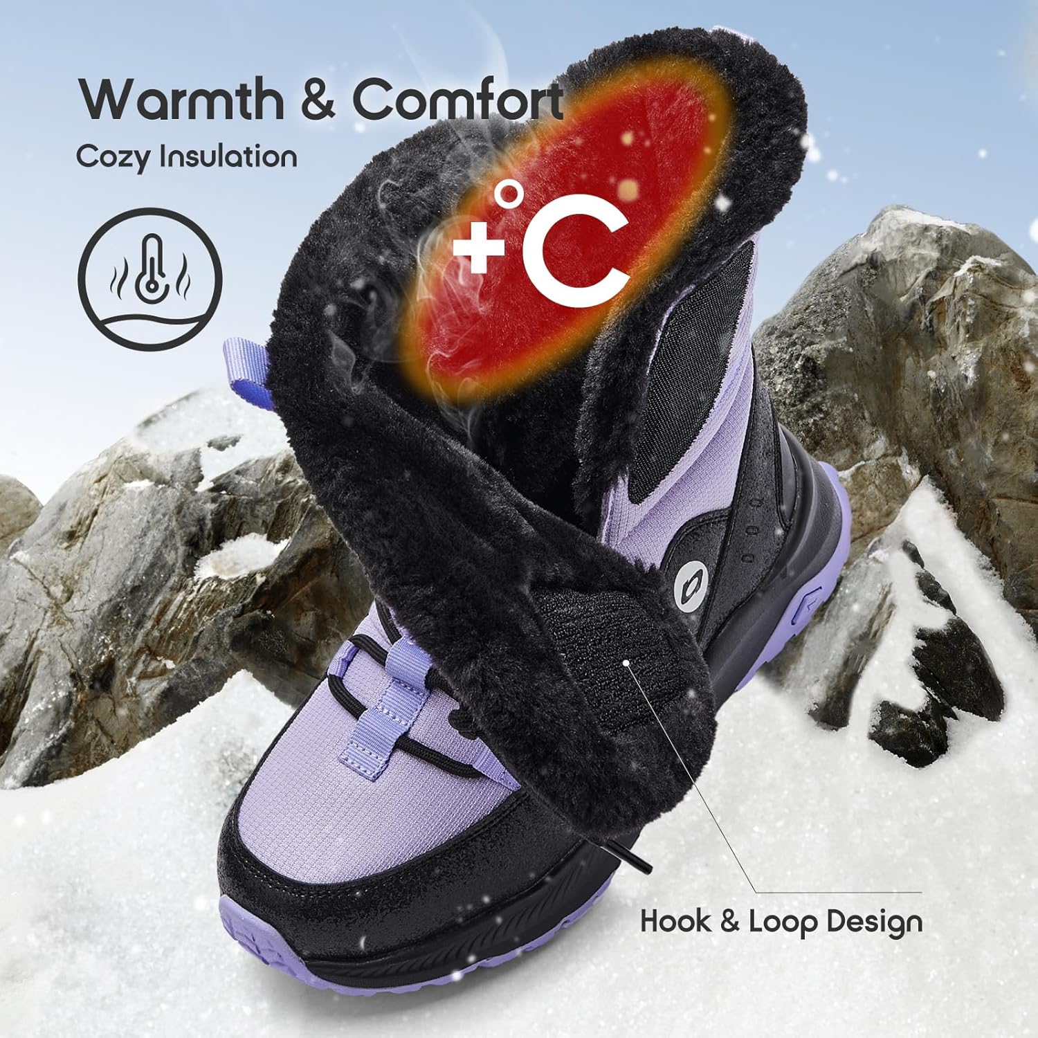 Balabala Kids Snow Boots Girls Winter Boots Girls and Boys Snow Boots Outdoor Anti-Slip Warm Faux Fur Shoes Hiking Boots