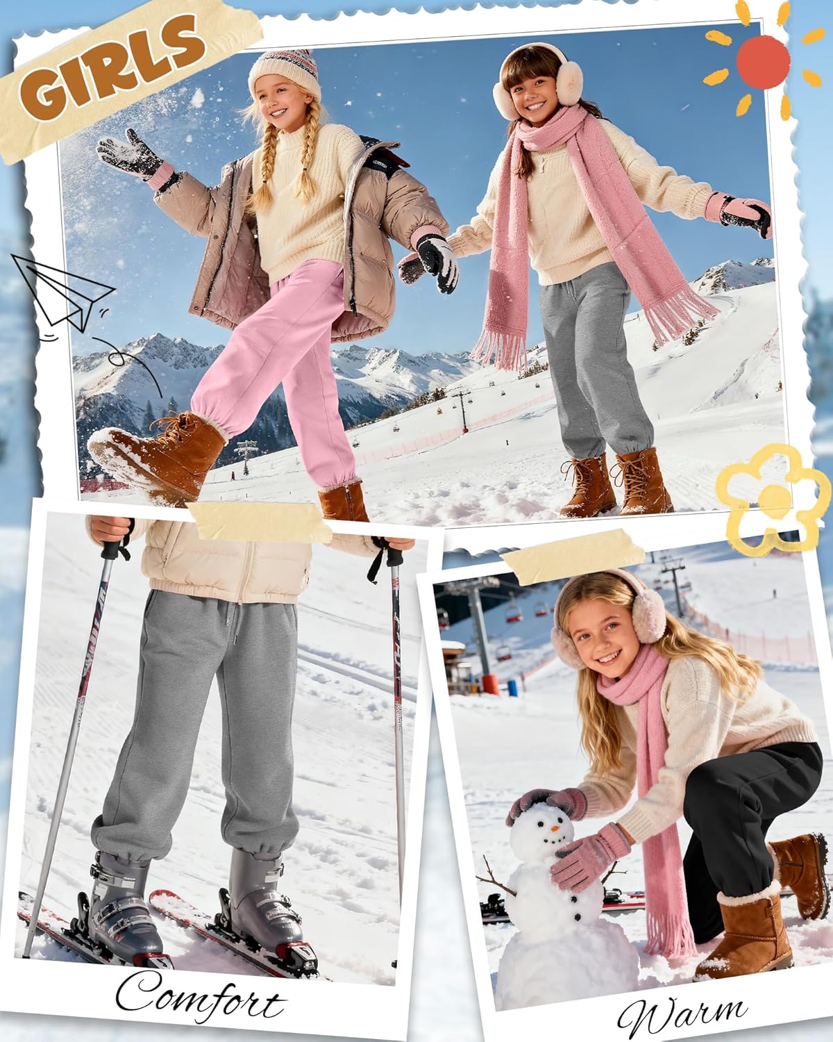 3 Pack Girls Sweatpants Fleece Girls Active Performance Joggers Kids Athletic Pants Casual Sweatpants with Pockets - Image 4